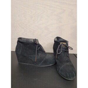 TOMS Women's SZ 7.5 Suede Lace Up Wedge Ankle Boots Bootie Shoe Heel  300612
